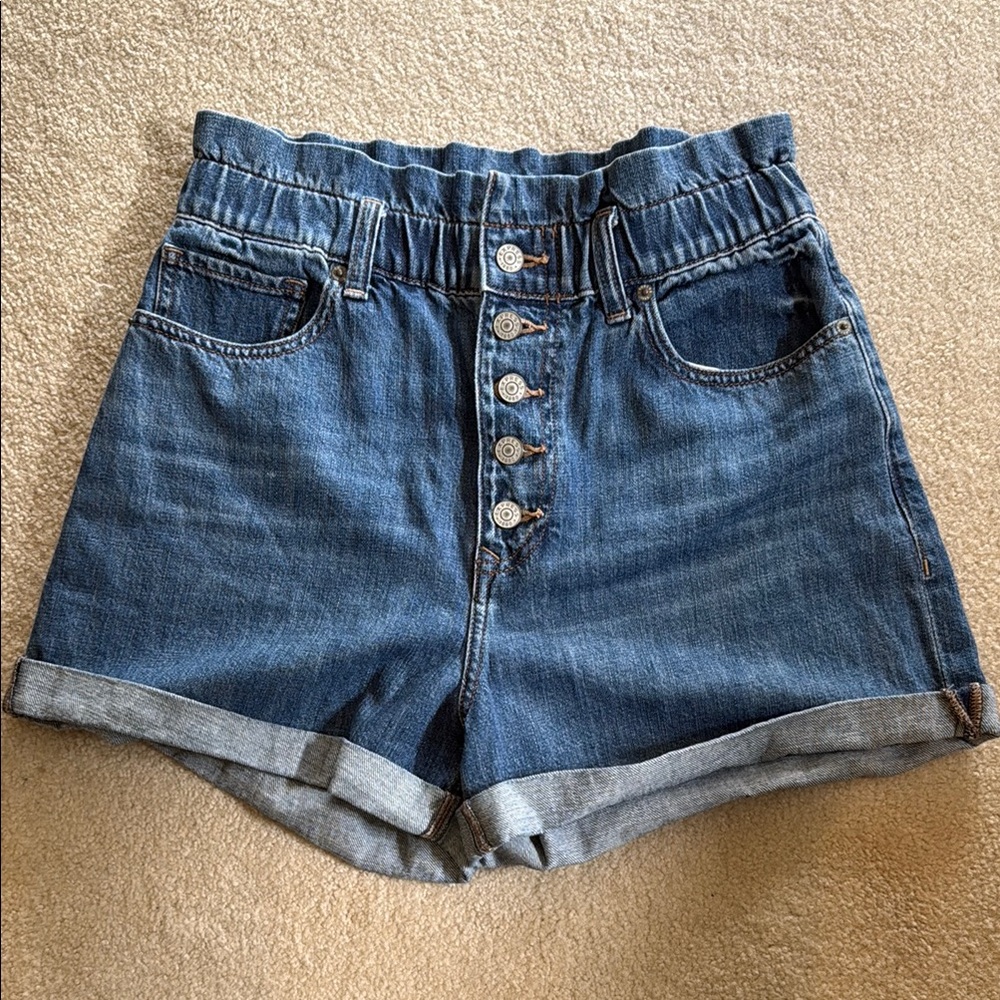 Express Women's Dark Blue Button-Front Denim Jean Shorts